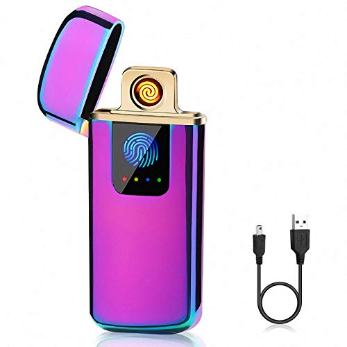 ASANMU USB Elektronische Feuerzeug Frauen, Lichtbogen feuerzeug Sturmfeuerzeug USB Aufladbar Touchscreen LED Dual mit Batterieanzeige Winddicht Plasma Feuerzeug Geschenke für Männer Papa Vatertag