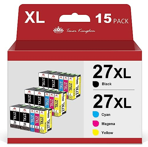 Toner Kingdom 27XL Kompatibel für Epson 27XL Tintenpatrone für Epson Workforce WF-3620DWF WF-3640DTWF WF-7110DTW WF-7210DTW WF-7610DW WF-7620DTWF WF-7710DWF WF-7720DTWF WF-7715DWF (15 Pack)