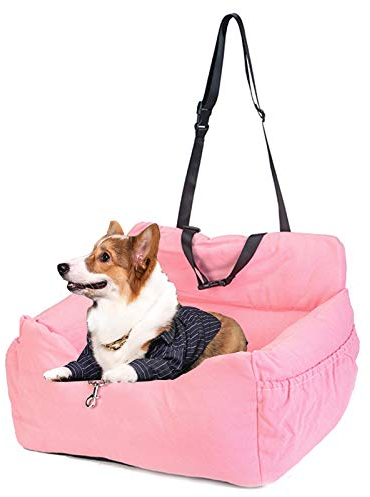 2-In-1 Autositz Bett Für Hunde Hundesitz Hundebett,Sitzerhöhung Für Katzen, Abnehmbarer Bezug Und Kissen, Rutschfeste Basis, Doppelte Verwendung Innen Und Außen Für Auto Rück Und Vordersitz,Rosa