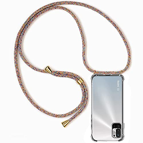 CHIMUCO Collier Coque pour Xiaomi Redmi Note 10 5G (6.5), Étui de Protection avec Cordon, Ultra-Mince Transparente Clair Housse Silicone Gel Souple TPU Antichoc Lanyard Necklace Case - Arc en Ciel