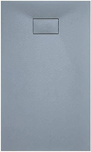 Piatto Doccia Arredo Bagno In Resina Effetto Pietra Stone Ardesia Spessore 2.6 Cm Antiscivolo Filopavimento Riducibile Indistruttibile Con Griglia Di Copertura Grigio (90 x 90 cm)