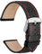 WOCCI 20mm Uhrenarmband Leder für Damen und Herren, Geprägtes Alligator, Silberne Schnalle (Schwarz mit Roten Nähten)