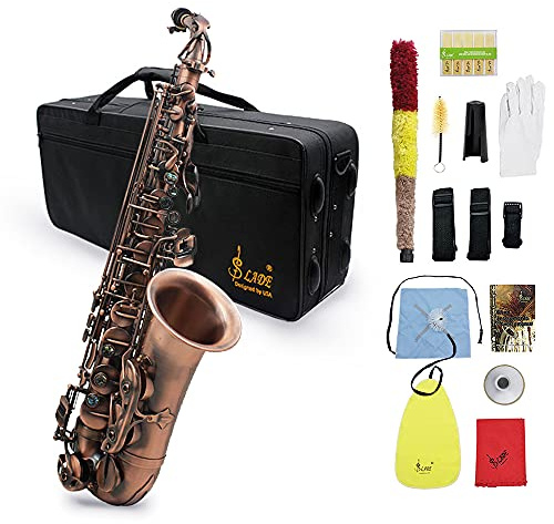 Btuty Eb E-flat Saxofón Alto Rojo-Bronce Sax Abalone-Concha Botones Patrón de Tallado con Maleta Guantes Paño de Limpieza Correa Cepillo