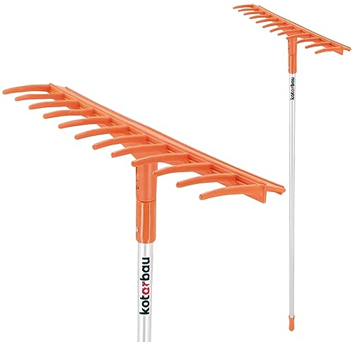 KOTARBAU® Rastrillo de plástico resistente, 12 dientes, Rastrillo para barrer hojas, Rastrillo recto de jardín y campo, Rastrillo con mango de aluminio, Rastrillo para césped con dientes rectos, Ancho