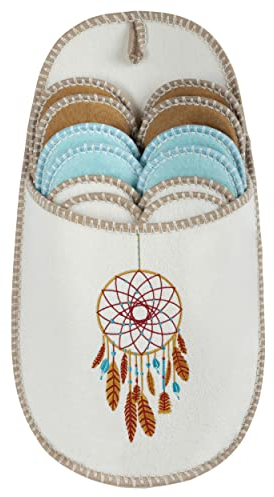 ONVAYA® Pantoufles d'invités | Dreamcatcher | Set de 6 | Semelle antidérapante | Chaussons | Pantoufles en feutre | Taille 36-45 | Crème | Attrape-rêves