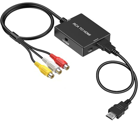 Convertisseur RCA vers HDMI, convertisseur AV vers HDMI, adaptateur audio vidéo prenant en charge PAL/NTSC pour TV, PC, PS3, STB, Xbox VHS, VCR, lecteurs DVD Blu-Ray (Noir)