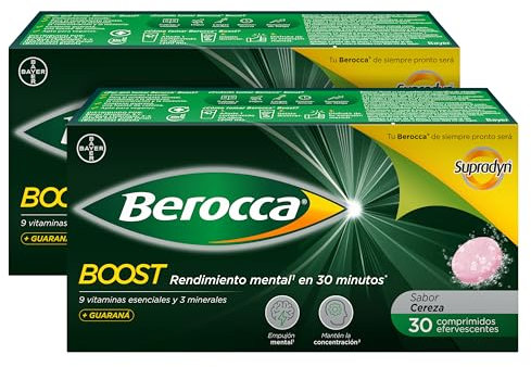 Berocca Boost Comprimidos Efervescentes, Complejo de Vitaminas y Minerales con Cafeína y Guaraná Natural, para una Ayuda Rápida en el Rendimiento Mental y Físico, Formato Ahorro 2 x 30 (60)