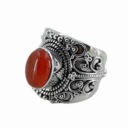 Navya Craft Karneol-Stein-Silberring | 925 Sterling Silber Handgefertigter Statement-Versprechensring für Frauen | Natürlicher Edelstein Boho Schmuck | Geburtsstein Juli | Geschenk für Sie