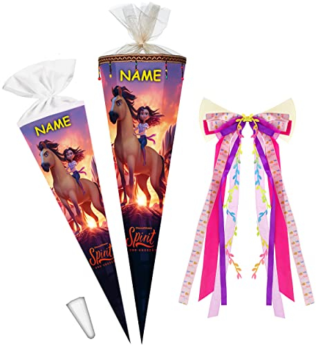 alles-meine.de GmbH mit Perlen Borte ! Schultüte - Pferd - Spirit 70-85 cm Größe wählbar inkl. Name - + Kunstoff Spitze + Schleife - Tüllabschluß/Filzabschluß - eckig..