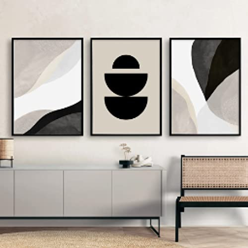DUDLOO Minimalistische schwarz beige geometrische Wandkunst zeitgenössische abstrakte Poster Leinwand Gemälde Druck für Wohnzimmer Wohnkultur 60 x 90 cm x 3 Rahmenlos