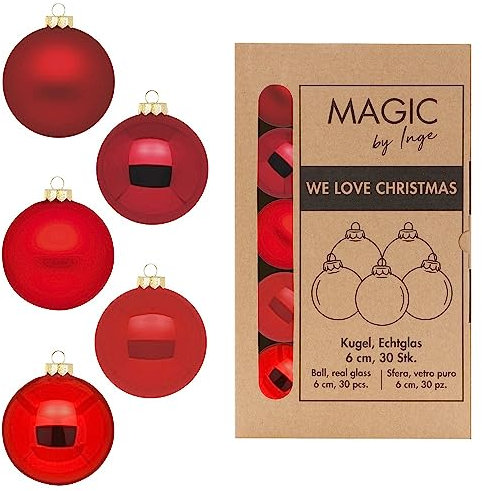 Weihnachtskugeln Glas 6cm x 30 Stück in Kartonbox Christbaumkugeln Ruby