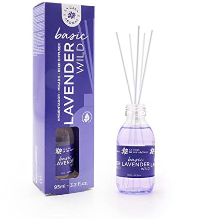 La Casa de los Aromas - Ambientador Mikado Basic Lavender Wild - Difusor Líquido con Varillas - Fragancia Duradera 21 Días - Ideal para Hogar, Dormitorio y Baño - 95ml