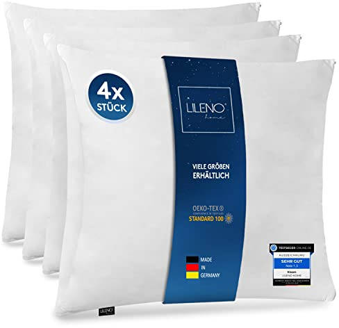 LILENO HOME Microfaser Kissen 80x80 cm Deluxe (1200g Füllung) [4er Set] bis 95 Grad waschbar mit Reißverschluss - Kopfkissen 80x80 cm als Kissen-Füllung für Bett - Deko-Sofa-Kissen