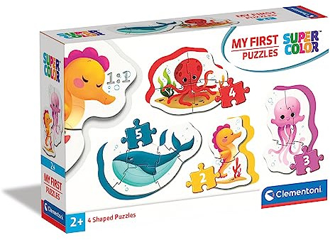 Clementoni - 20835 - Supercolor My First Puzzles Sea Life - 2,3,4,5 Pieces, Jigsaw Puzzle For Kids Age 2, Puzzle Cartoon, Puzzle Shapes, Made In Italy