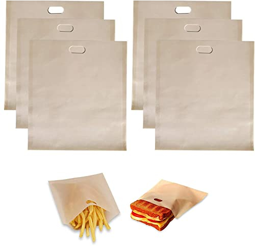 6 Pack Reusable Toaster Bags Non-Stick Toastie Sandwich Bag Washable Bread Bag for Grilled Pizza Cheese Panini Oven Microwave 3 Sizes