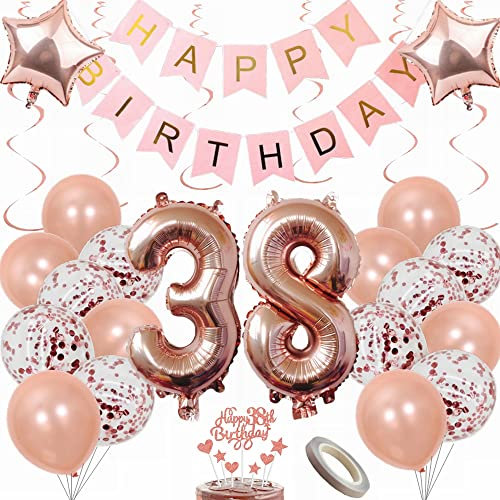 Yunchu Online Luftballon 38. Geburtstag Rosegold Party Deko Set - Frauen Tortendeko Geschenk