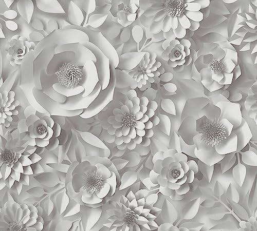 Blumentapete 3D selbstklebend - Tapete 3D-Optik grau weiß - Tapete selbstklebend floral grau - 0,52 x 2,5m - Made in Germany