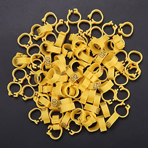 Akozon 100 Stück Beutel 8 Mm 001 100, Brieftaube aus Kunststoff, 8 Mm Brieftaube, Nummerierte Öffnung, Identifikation, Vogelbeinbänder, Ringe (Gelb)