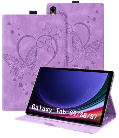 Auslbin Custodia per tablet Samsung Galaxy Tab S9 2023 11 Tab S8 S7, Pelle PU goffrata a farfalla con funzione supporto, per Tab SM-X710 X700 T870, Viola