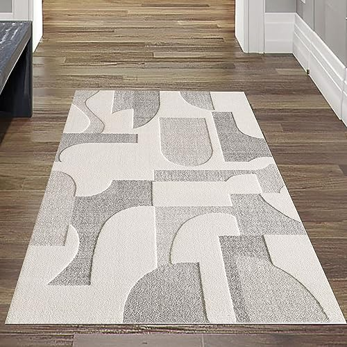 Teppich-Traum Flur Diele Eingang Küche Läufer kurz modern Kurflor Designerteppich Boho Style Creme Beige Hoch- Tief Effekt Abstrakt Muster 80 x 150 cm