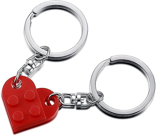 2 Pièces Coeur Porte-Clés Pour Couples Saint Valentin Cadeaux Correspondant Brique Porte-Clés Rouge Saint Valentin Mignon Cadeaux Pour Mari Femme Petite Amie Petit Ami Amitié (Rouge)