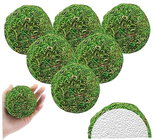 SMELEYOU Mooskugeln 6pcs Faux Moos Ball 8cm künstliche grüne Pflanze Moos Deko Hängende dekorative Bälle Schüsselfüllstoffe für Aquarium Deko Herzstück Party Hochzeitsdisplay