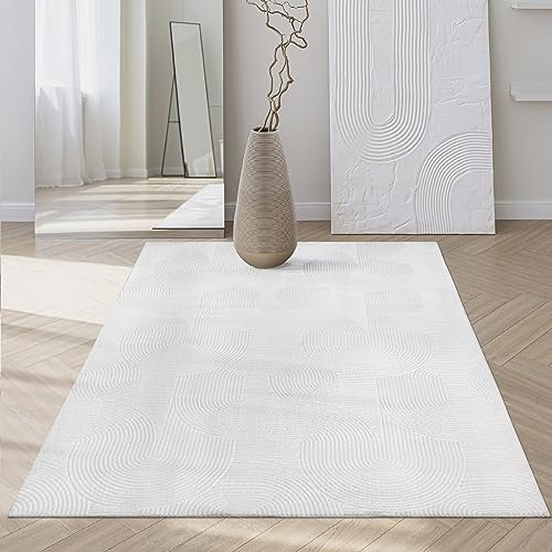 Mia´s Teppiche Rosy - stilvoller 3D Teppich mit Anti-Rutsch-Rücken, flauschig, rutschfest und pflegeleicht, Weiß, 80 x 300 cm