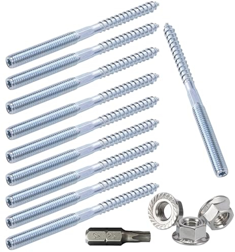Vis à Double Filetage M10*120mm Vis à Cheville à Double Extrémité Vis Goujon 10pcs Vis à Filetage Avec Écrou à Bride pour le Raccordement de Meubles en Bois et l'installation Électrique (M10*120)