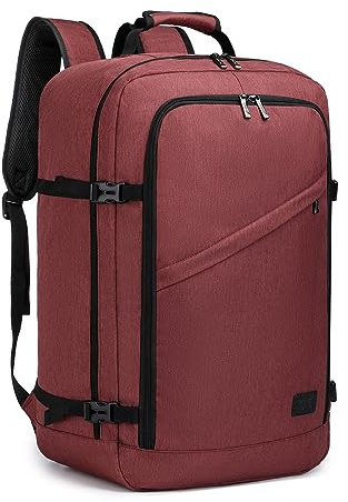 KONO Handgepäck Rucksack 55x35x20cm Reiserucksack Handgepäck Flugzeug Rucksack mit Vielen Fächern, Leichtgewicht Rucksack Herren Damen für Business Schule und Reise, 40Liter, Rot