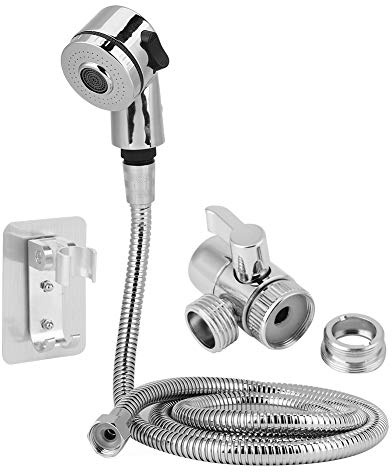 Doccetta per Lavabo con Deviatore Doppia Uscita Ottone, | Adattatore Rubinetto Doccia Esterno, Attacco G3/4 Universale, Set Lavaggio Capelli, Per Lavaggio Capelli Bagno, Argento