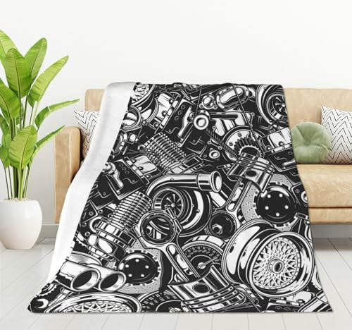 HGOD DESIGNS Decke mit Autoteilmuster für Damen und Herren, weiche, warme Überwurfdecke und Fleece-Flanelldecke für Couch, Bett, Wohnzimmer, Dekoration, 130 x 150 cm