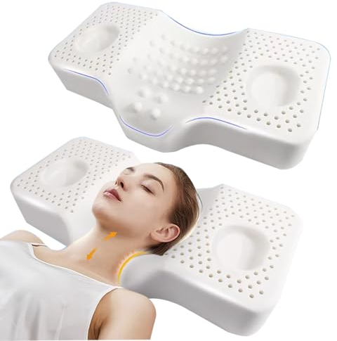 FEMRCATN Orthopädisches Schlafkissen für Halswirbelsäule Kissen, geruchlos, Kontur-Nackenkissen zur Schmerzlinderung, orthopädische Stützkissen zum Schlafen mit Kühlbezug, Thailand Das lattenkissen