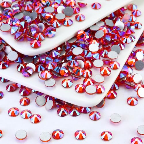 Briskbloom 1440PCS SS4 Crystal Glass Flatback Rhinestones, Round Flat Back Crystal Gems for Nail Art and Craft Clothes, Glue Fix Diamond Stones Hyacinth/Orange Red AB (1.5-1.7mm)