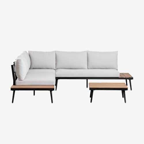 SKLUM Gartenset mit 4-Sitzer-Ecksofa und Couchtisch aus Aluminium und Akazienholz Kalen -