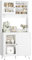 FOREHILL Alacena de Cocina, Desayunador Cocina Mueble, Armario Cocina Despensa, Aparador, Muebles Auxiliares de Cocina para Microondas, 2 Puertas de Cristal, 4 Cajones, Blanco, 80x40x180cm