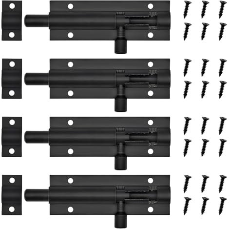 YMWALK Lot de 4 verrous de porte, verrou de portail pour portes intérieures avec vis pour les portes intérieures dans les chambres, salles de bains, armoires, et pièces de rangement(Noir,3 pouces)