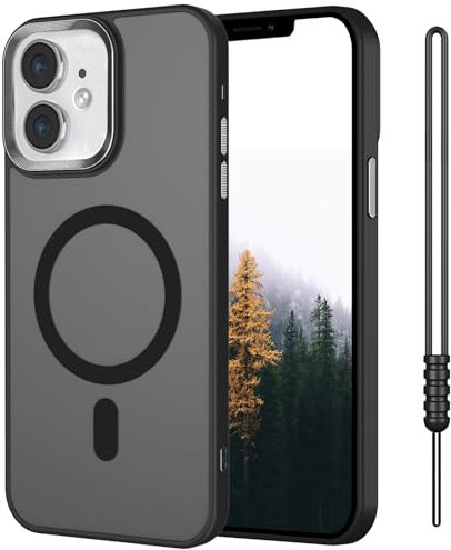 SouliGo Magnetic Case for iPhone 11 6.1”【Compatible with MagSsafe】 Slim Translucent Matte Shockproof Hard PC Cover & Soft TPU Bumper Anti-Scratch Protective Phone Cases with Lanyard - Black