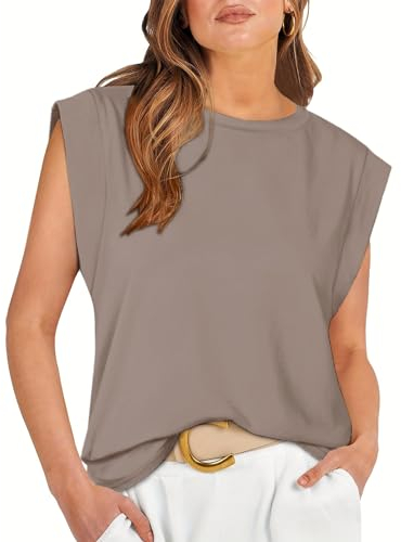 Tanmolo Damen Basic T-Shirt Tank Tops Casual Sommer Tops Kappenärmel Sommer Bluse Lässig Lockere Passform Blusen 2024 Neu Khaki, S