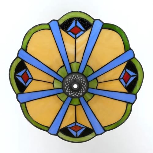 BOTOWI Pfauen Tischlampe Schirm Ersatz nur 12 Zoll Tiffany Stil Buntglas Lampenschirme, Vintage Gelb Pastorale Romantik Lichtabdeckung für Schreibtischleuchte Pendelleuchte Deckenleuchte,Gelb