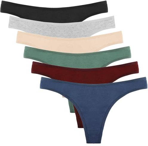 DRESHOW Donna 6 Pezzi Cotton Stretch Thongs Mutandine Femminile Semplice e Confortevole Colori Varie Lary