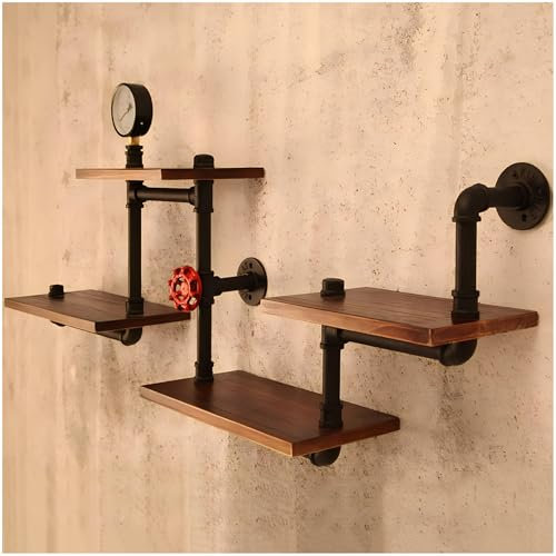 XCRFKGW Étagère Murale Industrielle Organisateur de Rangement de Tuyaux en Métal Rustique avec Étagères en Bois Étagères Flottantes de Décoration pour Salon, Chambre et Cuisine
