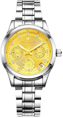 rorios Damen Elegant Armbanduhren Frauen Mechanische Uhr Minimalistisch Mode Uhr Automatik Edelstahl Uhr Leuchtend Analog Damenuhren Gelb A