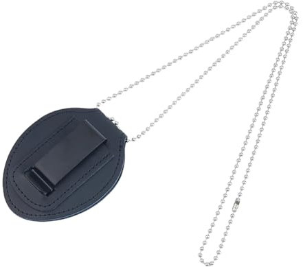 Hobbspring Plat Rond Porte Badge de Sécurité Porte Badge Universel en Cuir avec Clip de Ceinture et Chaîne en Fer en Cuir pour Agent des Forces de L'Ordre