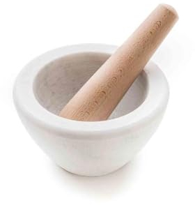 Mortier en marbre blanc de Carrare avec pilon en bois Non seulement pesto Marmolove Ø18cm