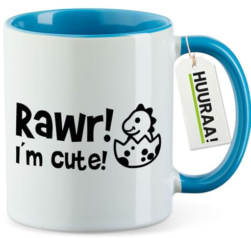 Huuraa Becher Baby Dino I`m cute Geschenk 330ml Blau Baby Dino Geschenkidee