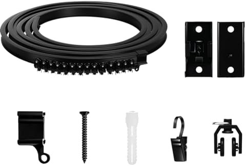 Osmond Vorhangschiene, faltbar und flexibel, Wandbefestigung an der Decke, Gardinenschiene, robust und gebogen, schwarz, für Wohnmobil, 5 Meter