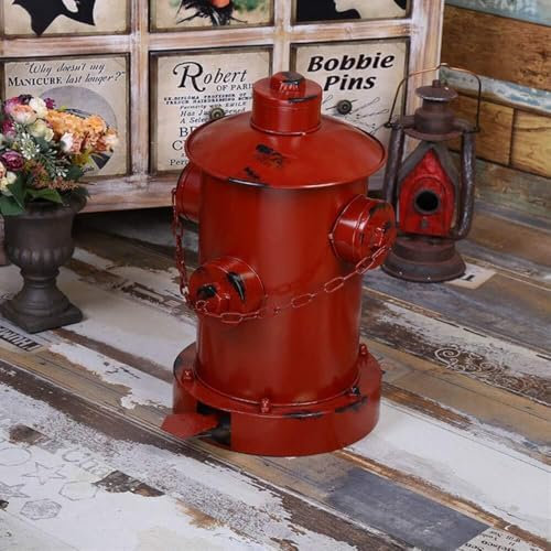 Poubelle Cuisine Poubelle Vintage Style Industriel Créatif en Fer Forgé Vieille Bouche D'incendie Pédale Poubelle Décoration 30 * 34 * 43 cm Rouge