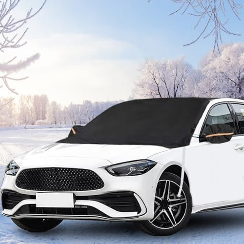Uoimky Copri Parabrezza Auto, Copertura Protezione Parabrezza con Gancio per Cinghia Fissa Ripiegabile Telo Parabrezza Auto Antigelo per Neve, Gelo, Ghiaccio, Anti UV, Polvere,215x125cm