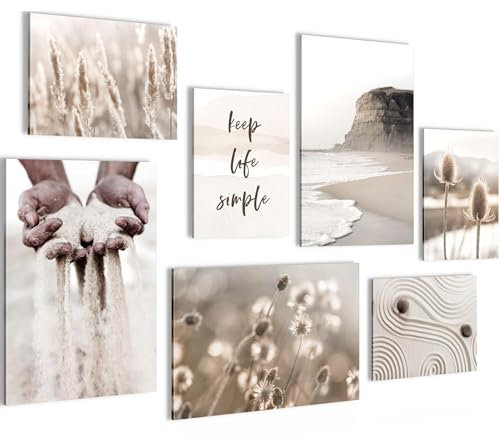 Novart Wandbilder Set Boho Sand Strand Beige - KEIN EXTRA RAHMEN BENÖTIGT - Modern Deko - Wohnzimmer Schlafzimmer Flur N035372a