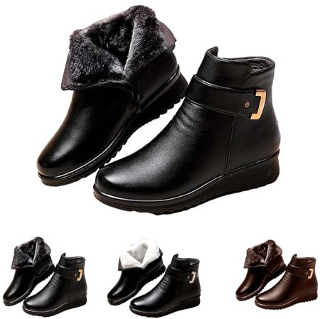 Funky Women's Winter Boots - Wide Fit, Low Heel, Side Zipper, Short Leather, Durable Wedge Ankle Boots